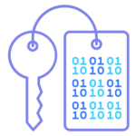 Key and tag with binary code, symbolising encryption and secure data protection in transit and at rest. Represents strong encryption protocols and key management in Cloud security.