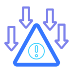 Warning triangle with downward arrows, symbolising proactive risk reduction in Cloud security. Represents managing identities, permissions, and data protection to prevent unauthorised access and breaches.