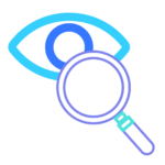 Eye icon with a magnifying glass, symbolising real-time monitoring, auditing, and security traceability in Cloud environments. Represents AWS best practices for detecting and responding to security incidents.