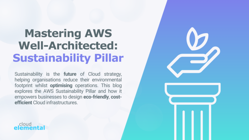 Blog cover for 'Mastering AWS Well-Architected: Sustainability Pillar' featuring a stack of coins on a pillar, symbolising Cloud sustainability. Highlights the importance of AWS sustainability best practices in building a well-architected Cloud infrastructure.